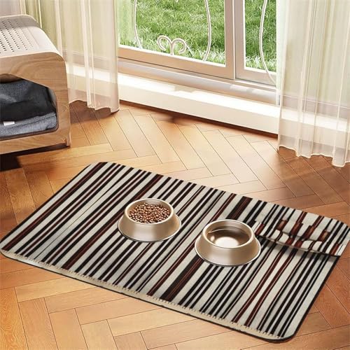 Hundematte mit braunem Streifendruck, Hundematte für Futter und Wassernapf, Wasserspendermatte, Hundezubehör von DUWAA