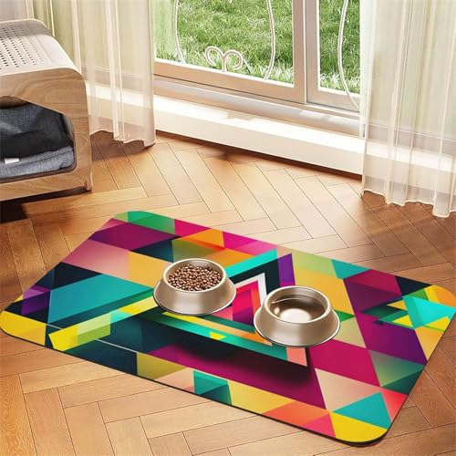 Hundematte mit buntem Dreiecksmuster, Hundematte für Futter und Wassernapf, Wasserspendermatte, Hundezubehör von DUWAA