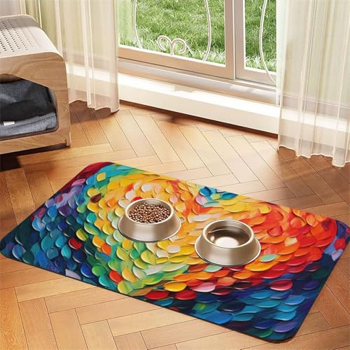 Hundematte mit buntem Herzaufdruck, für Futter und Wassernapf, Wasserspender, Hundezubehör Hundematte mit buntem Herzaufdruck, für Futter und Wassernapf, Wasserspender, Hundezubehör von DUWAA