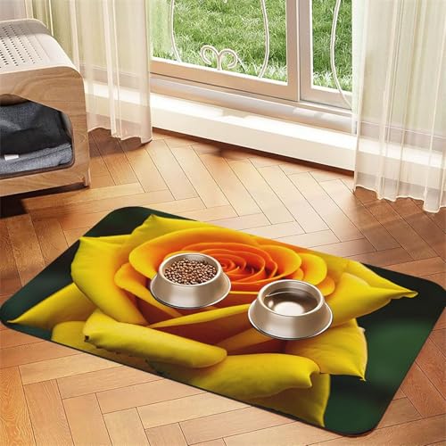 Hundematte mit gelbem Rosenbild, Hundematte für Futter und Wassernapf, Wasserspendermatte, Hundezubehör Hundematte mit gelbem Rosenbild, Hundematte für Futter und Wassernapf, Wasserspendermatte, Hundezubehör von DUWAA