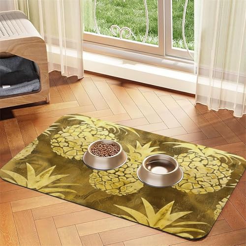 Hundematte mit goldfarbenem Ananas-Hintergrund, Hundematte für Futter und Wassernapf, Wasserspendermatte, Hundezubehör Hundematte mit goldfarbenem Ananas-Hintergrund, Hundematte für Futter und Wassernapf, Wasserspendermatte, Hundezubehör von DUWAA