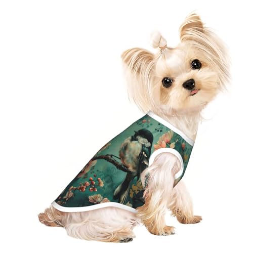 Hundeshirt mit Blumen- und Vogel-Kunstdruck, Sommer, leicht, weich, atmungsaktiv, dehnbar, für Katzen und Hunde Hundeshirt mit Blumen- und Vogel-Kunstdruck, Sommer, leicht, weich, atmungsaktiv, dehnbar, für Katzen und Hunde von DUWAA