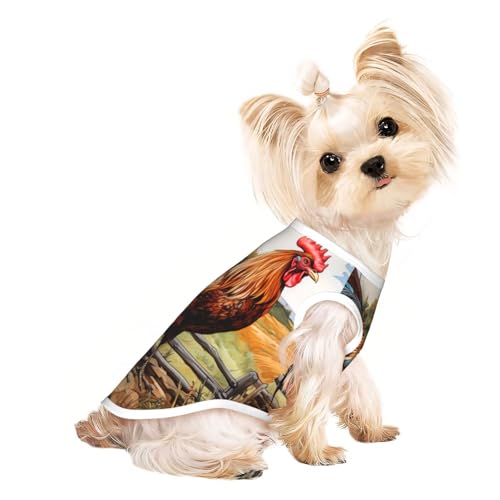 Hundeshirt mit Hahn auf Holz im Bauernland-Druck, Sommer, leicht, weich, atmungsaktiv, dehnbar, für Katzen und Hunde Hundeshirt mit Hahn auf Holz im Bauernland-Druck, Sommer, leicht, weich, atmungsaktiv, dehnbar, für Katzen und Hunde von DUWAA