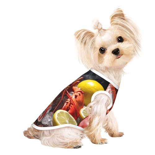 Hundeshirt mit Hummer-Zitronenmuster, Sommer, Haustier-T-Shirt, dehnbar, für Katzen, Hunde, ärmelloses Tank-Top, Hundeweste von DUWAA