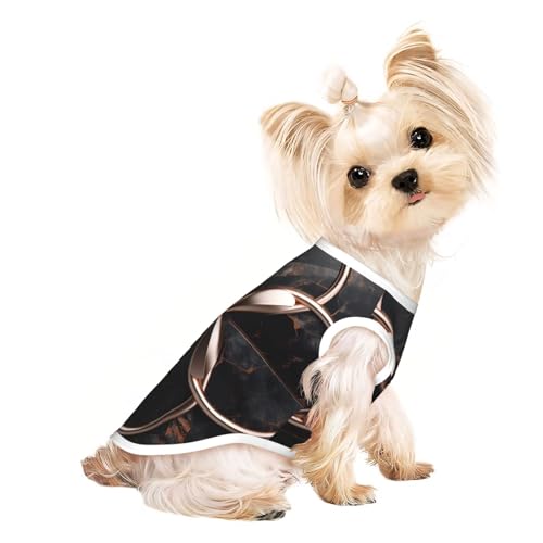 Hundeshirt mit Marmor-Aufdruck, für den Sommer, dehnbar, für Katzen, Hunde, ärmellos, Schwarz / Rotgold von DUWAA