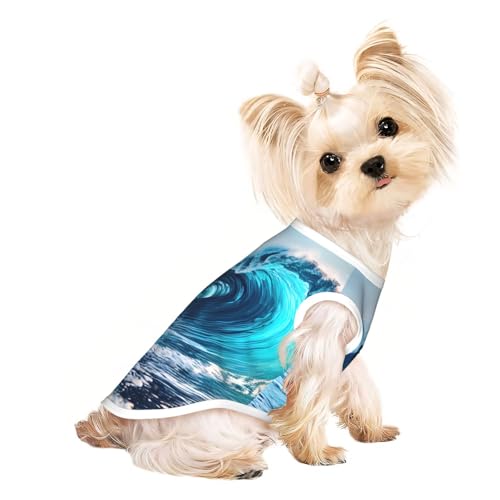 Hundeshirt mit Meereswellen-Druck, Sommer, leicht, weich, atmungsaktiv, dehnbar, für Katzen und Hunde Hundeshirt mit Meereswellen-Druck, Sommer, leicht, weich, atmungsaktiv, dehnbar, für Katzen und Hunde von DUWAA