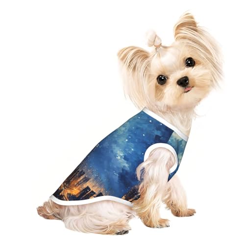 Hundeshirt mit Nachtszenen-Druck, Sommer, Haustier-T-Shirt, dehnbar, für Katzen, Hunde, ärmelloses Tank-Top, Hundeweste von DUWAA