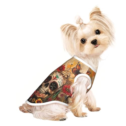 Hundeshirt mit Totenköpfen und Schmetterlings-Aufdruck, Sommer, leicht, weich, atmungsaktiv, dehnbar, für Katzen und Hunde Hundeshirt mit Totenköpfen und Schmetterlings-Aufdruck, Sommer, leicht, weich, atmungsaktiv, dehnbar, für Katzen und Hunde von DUWAA