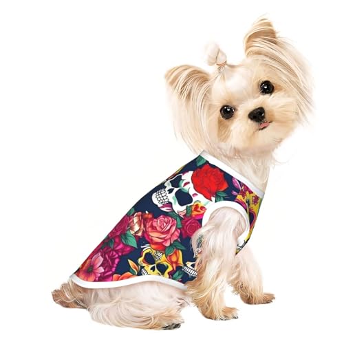 Hundeshirt mit Zucker- und Totenkopf- und Blumendruck, Sommer, leicht, weich, atmungsaktiv, dehnbar, für Katzen und Hunde Hundeshirt mit Zucker- und Totenkopf- und Blumendruck, Sommer, leicht, weich, atmungsaktiv, dehnbar, für Katzen und Hunde von DUWAA
