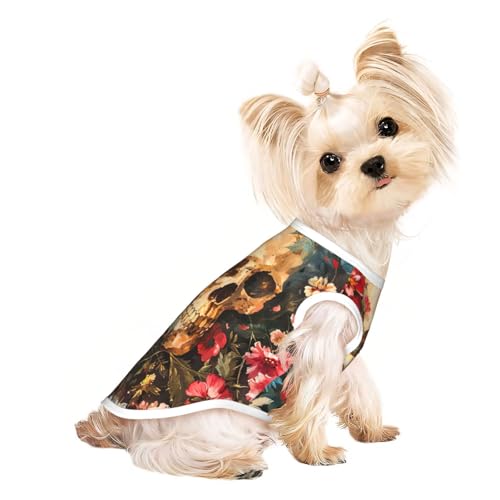 Hundeshirt mit floralem Totenkopf-Druck, Sommer, leicht, weich, atmungsaktiv, dehnbar, für Katzen und Hunde Hundeshirt mit floralem Totenkopf-Druck, Sommer, leicht, weich, atmungsaktiv, dehnbar, für Katzen und Hunde von DUWAA