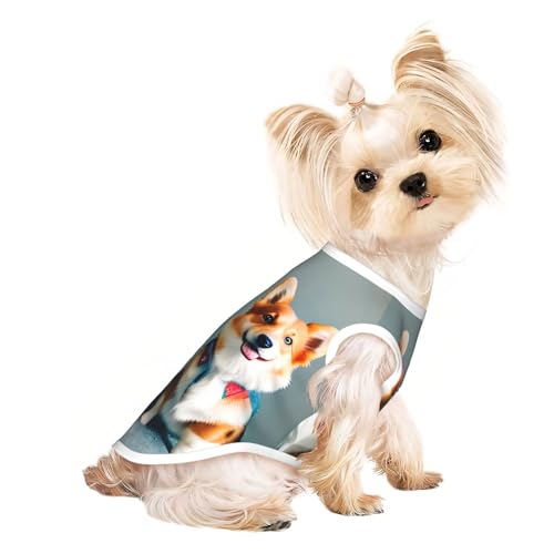 Hundeshirt mit niedlichem Corgi-Hunde-Aufdruck, Sommer, leicht, weich, atmungsaktiv, dehnbar, für Katzen und Hunde Hundeshirt mit niedlichem Corgi-Hunde-Aufdruck, Sommer, leicht, weich, atmungsaktiv, dehnbar, für Katzen und Hunde von DUWAA