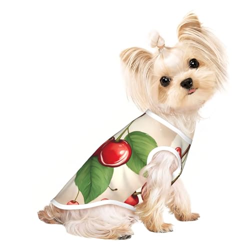 Hundeshirt mit niedlichem rotem Kirschmotiv, Sommer, dehnbar, für Katzen, Hunde, ärmellos, Tanktop, Hundeweste Hundeshirt mit niedlichem rotem Kirschmotiv, Sommer, dehnbar, für Katzen, Hunde, ärmellos, Tanktop, Hundeweste von DUWAA