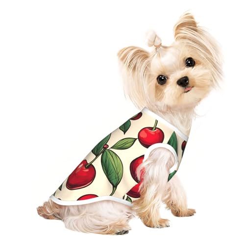 Hundeshirt mit süßem Kirschmuster und 2 Drucken, dehnbar, für Katzen, Hunde, ärmellos, Tanktop, Hundeweste Hundeshirt mit süßem Kirschmuster und 2 Drucken, dehnbar, für Katzen, Hunde, ärmellos, Tanktop, Hundeweste von DUWAA