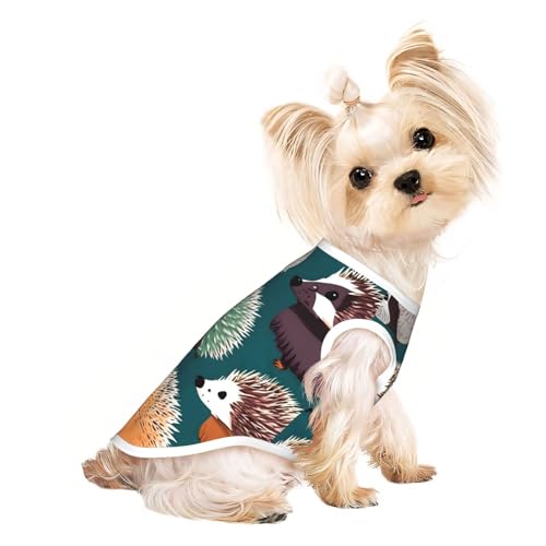 Hundeshirt mit vielen Igel-Aufdruck, Sommer, Haustier-T-Shirt, dehnbar, für Katzen, Hunde, ärmelloses Tank-Top, Hundeweste von DUWAA