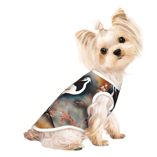 Hundeshirt mit zwei japanischen Kranichen, traditioneller Maldruck, Sommer, leicht, weich, atmungsaktiv, dehnbar, für Katzen und Hunde Hundeshirt mit zwei japanischen Kranichen, traditioneller Maldruck, Sommer, leicht, weich, atmungsaktiv, dehnbar, für Katzen und Hunde von DUWAA