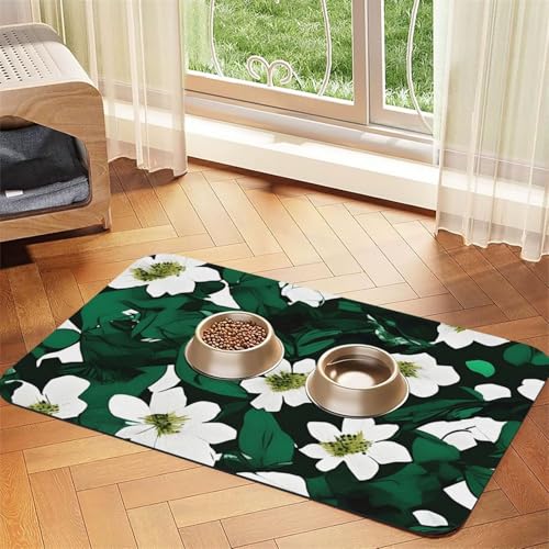 Hunter Green Floral Petals Pattern Print Pet Feeding Mat Dog Mat for Food and Water Bowl Dogs Water Dispenser Mat Dogs Accessories Hunter Green Floral Petals Pattern Print Pet Feeding Mat Dog Mat for Food and Water Bowl Dogs Water Dispenser Mat Dogs Accessories von DUWAA