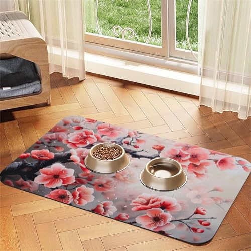 Japanische Kirschblüten Druck Haustier Futtermatte Hundematte für Futter und Wassernapf Hunde Wasserspender Matte Hunde Zubehör Japanische Kirschblüten Druck Haustier Futtermatte Hundematte für Futter und Wassernapf Hunde Wasserspender Matte Hunde Zubehör von DUWAA