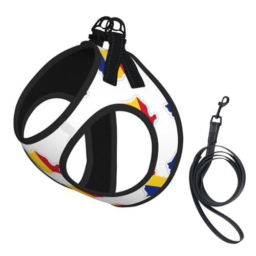 Kleines Hundegeschirr mit Leine und Rumänien-Flagge, kein Entkommen, leichtes Gehen, Welpengeschirr für Training und Spaziergang Kleines Hundegeschirr mit Leine und Rumänien-Flagge, kein Entkommen, leichtes Gehen, Welpengeschirr für Training und Spaziergang von DUWAA
