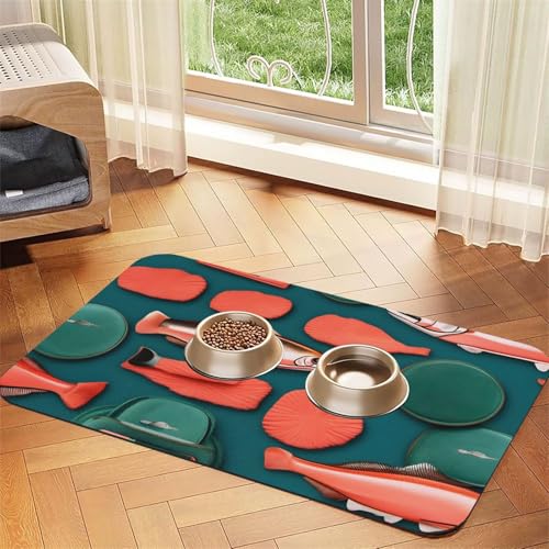 Lachsmuster Druck Haustier Futtermatte Hundematte für Futter und Wassernapf Hunde Wasserspender Matte Hunde Zubehör Lachsmuster Druck Haustier Futtermatte Hundematte für Futter und Wassernapf Hunde Wasserspender Matte Hunde Zubehör von DUWAA