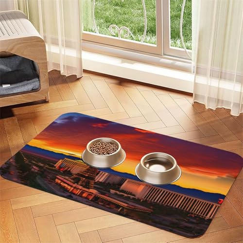 Las Vegas Futternapfmatte mit Sonnenuntergang-Druck, Hundematte für Futter und Wassernapf, Wasserspendermatte, Hundezubehör Las Vegas Futternapfmatte mit Sonnenuntergang-Druck, Hundematte für Futter und Wassernapf, Wasserspendermatte, Hundezubehör von DUWAA