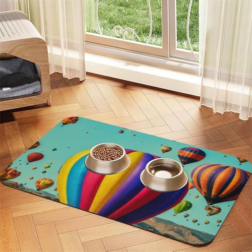 Lavendel-Heißluftballon-Druck, Haustier-Futtermatte, Hundematte für Futter und Wassernapf, Hunde, Wasserspendermatte, Hundezubehör von DUWAA