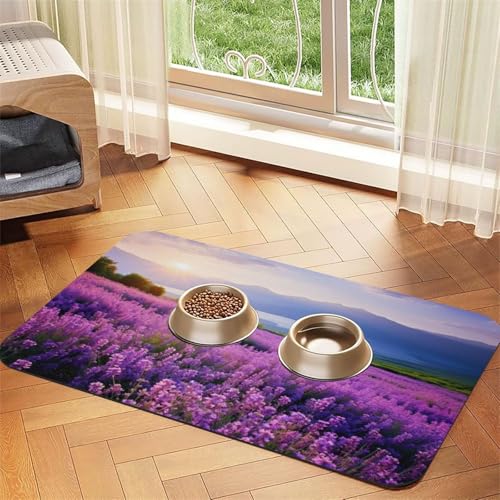 Lavendelfelder Druck Haustier Futtermatte Hundematte für Futter und Wassernapf Hunde Wasserspender Matte Hunde Zubehör Lavendelfelder Druck Haustier Futtermatte Hundematte für Futter und Wassernapf Hunde Wasserspender Matte Hunde Zubehör von DUWAA