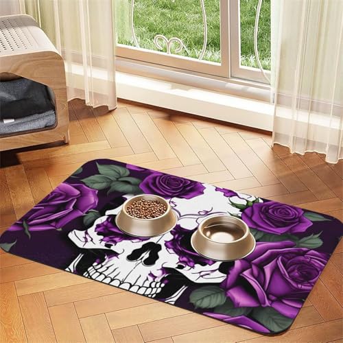 Lila Rose Skelett Druck Haustier Futtermatte Hundematte für Futter und Wassernapf Hunde Wasserspender Matte Hunde Zubehör Lila Rose Skelett Druck Haustier Futtermatte Hundematte für Futter und Wassernapf Hunde Wasserspender Matte Hunde Zubehör von DUWAA