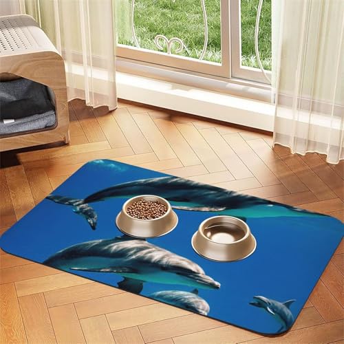Lustige Tier-Futtermatte mit Delfin-Druck, Hundematte für Futter und Wassernapf, Wasserspender-Matte, Hundezubehör Lustige Tier-Futtermatte mit Delfin-Druck, Hundematte für Futter und Wassernapf, Wasserspender-Matte, Hundezubehör von DUWAA
