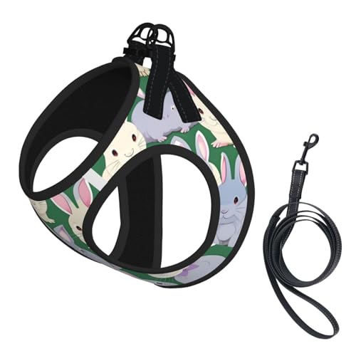 Many Bunny Hundegeschirr mit Leine, niedlicher Aufdruck, kein Entkommen, leichtes Gehen, Welpengeschirr für Training und Spaziergang Many Bunny Hundegeschirr mit Leine, niedlicher Aufdruck, kein Entkommen, leichtes Gehen, Welpengeschirr für Training und Spaziergang von DUWAA