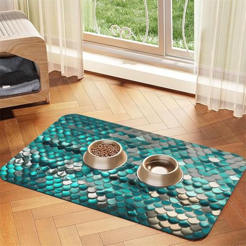 Meerjungfrauen-Schuppen-Druck, Haustier-Futtermatte, Hundematte für Futter und Wassernapf, Wasserspender-Matte, Hundezubehör Meerjungfrauen-Schuppen-Druck, Haustier-Futtermatte, Hundematte für Futter und Wassernapf, Wasserspender-Matte, Hundezubehör von DUWAA