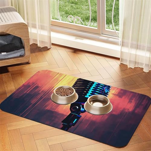 Mikrofon mit Musiknoten-Druck, Haustier-Futtermatte, Hundematte für Futter und Wassernapf, Hunde, Wasserspendermatte, Hundezubehör von DUWAA