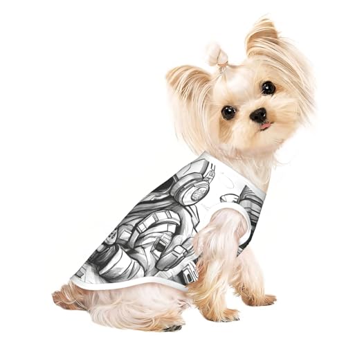 Monochromes Skizzenstil Gaming-Print Hunde-Shirt, Sommer, Haustier-T-Shirt, dehnbar, für Katzen, Hunde, ärmelloses Tank-Top, Hundeweste von DUWAA