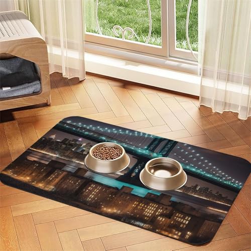 New York Manhattan Bridge Night Print Pet Feeding Mat Dog Mat for Food and Water Bowl Dogs Water Dispenser Mat Dogs Accessories New York Manhattan Bridge Night Print Pet Feeding Mat Dog Mat for Food and Water Bowl Dogs Water Dispenser Mat Dogs Accessories von DUWAA