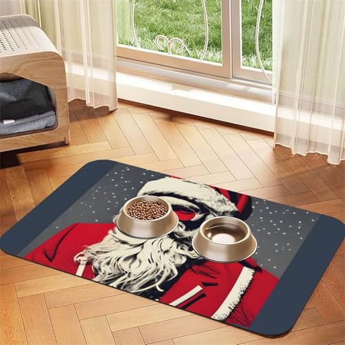 Niedlicher Weihnachtsmann-Druck, Haustier-Futtermatte, Hundematte für Futter und Wassernapf, Wasserspendermatte, Hundezubehör von DUWAA