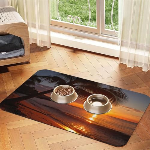Palme Sonnenuntergang Druck Haustier Futtermatte Hundematte für Futter und Wassernapf Hunde Wasserspender Matte Hunde Zubehör Palme Sonnenuntergang Druck Haustier Futtermatte Hundematte für Futter und Wassernapf Hunde Wasserspender Matte Hunde Zubehör von DUWAA