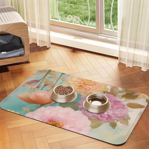 Pfingstrosen-Blumen-Aufdruck, Haustier-Futtermatte, Hundematte für Futter und Wassernapf, Wasserspender-Matte, Hundezubehör Pfingstrosen-Blumen-Aufdruck, Haustier-Futtermatte, Hundematte für Futter und Wassernapf, Wasserspender-Matte, Hundezubehör von DUWAA