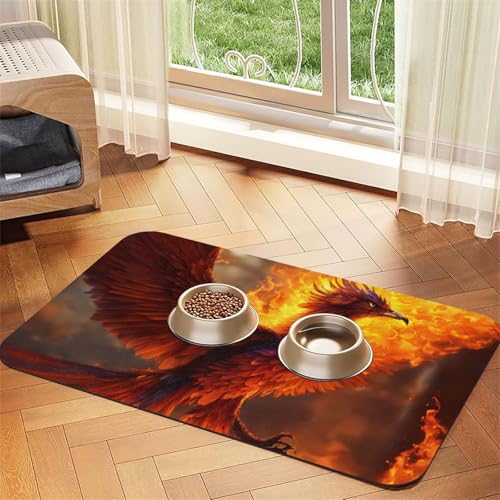 Phoenix Print Pet Feeding Mat Dog Mat for Food and Water Bowl Dogs Water Dispenser Mat Dogs Accessories von DUWAA