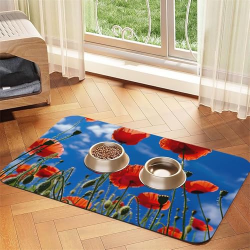 Poppies on Blue Sky Print Pet Feeding Mat Dog Mat for Food and Water Bowl Dogs Water Dispenser Mat Dogs Accessories Poppies on Blue Sky Print Pet Feeding Mat Dog Mat for Food and Water Bowl Dogs Water Dispenser Mat Dogs Accessories von DUWAA