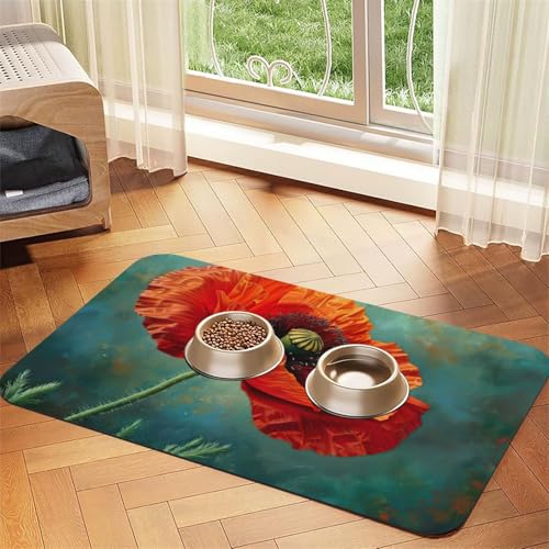 Poppy Flower Print Pet Feeding Mat Dog Mat for Food and Water Bowl Dogs Water Dispenser Mat Dogs Accessories Poppy Flower Print Pet Feeding Mat Dog Mat for Food and Water Bowl Dogs Water Dispenser Mat Dogs Accessories von DUWAA