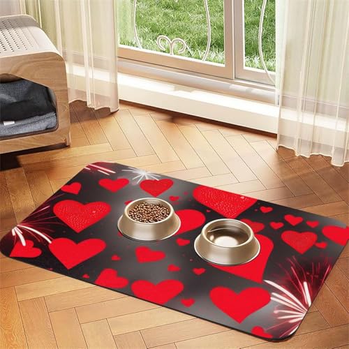 Red Hearts Feuerwerk Druck Haustier Fütterungsmatte Hundematte für Futter und Wassernapf Hunde Wasserspender Matte Hunde Zubehör Red Hearts Feuerwerk Druck Haustier Fütterungsmatte Hundematte für Futter und Wassernapf Hunde Wasserspender Matte Hunde Zubehör von DUWAA