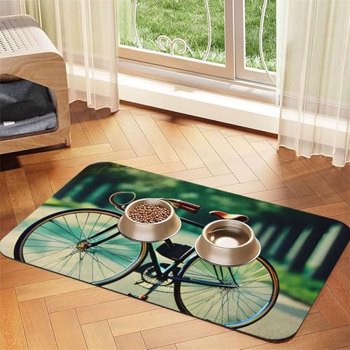 Retro Fahrrad Druck Haustier Futtermatte Hundematte für Futter und Wassernapf Hunde Wasserspender Matte Hunde Zubehör Retro Fahrrad Druck Haustier Futtermatte Hundematte für Futter und Wassernapf Hunde Wasserspender Matte Hunde Zubehör von DUWAA