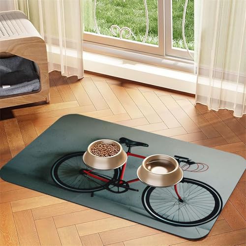 Retro Fahrrad Muster Druck Haustier Futtermatte Hundematte für Futter und Wassernapf Hunde Wasserspender Matte Hunde Zubehör Retro Fahrrad Muster Druck Haustier Futtermatte Hundematte für Futter und Wassernapf Hunde Wasserspender Matte Hunde Zubehör von DUWAA