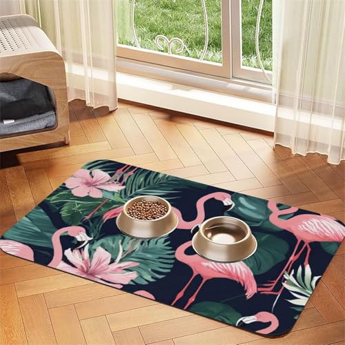 Rosa Flamingo-Druck Haustier Futtermatte Hundematte für Futter und Wassernapf Hunde Wasserspender Matte Hunde Zubehör Rosa Flamingo-Druck Haustier Futtermatte Hundematte für Futter und Wassernapf Hunde Wasserspender Matte Hunde Zubehör von DUWAA