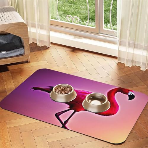Rosa Flamingo-Muster Druck Haustier Futtermatte Hundematte für Futter und Wassernapf Hunde Wasserspender Matte Hunde Zubehör von DUWAA