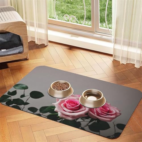 Rosa Rose Print Haustier Futtermatte Hundematte für Futter und Wassernapf Hunde Wasserspender Matte Hunde Zubehör Rosa Rose Print Haustier Futtermatte Hundematte für Futter und Wassernapf Hunde Wasserspender Matte Hunde Zubehör von DUWAA