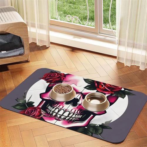 Rose Skull Print Pet Feeding Mat Dog Mat for Food and Water Bowl Dogs Water Dispenser Mat Dogs Accessories Rose Skull Print Pet Feeding Mat Dog Mat for Food and Water Bowl Dogs Water Dispenser Mat Dogs Accessories von DUWAA