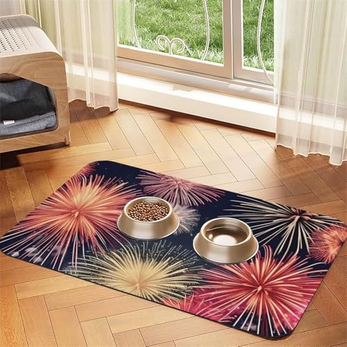 Schöne Feuerwerk Druck Haustier Fütterungsmatte Hundematte für Futter und Wassernapf Hunde Wasserspender Matte Hunde Zubehör Schöne Feuerwerk Druck Haustier Fütterungsmatte Hundematte für Futter und Wassernapf Hunde Wasserspender Matte Hunde Zubehör von DUWAA