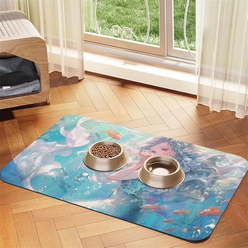 Schöne Meerjungfrauen-Aufdruck, Haustier-Futtermatte, Hundematte für Futter und Wassernapf, Wasserspender-Matte, Hundezubehör Schöne Meerjungfrauen-Aufdruck, Haustier-Futtermatte, Hundematte für Futter und Wassernapf, Wasserspender-Matte, Hundezubehör von DUWAA