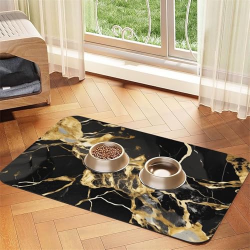 Schwarze Marmor-Textur, goldener Druck, Haustier-Futtermatte, Hundematte für Futter und Wassernapf, Wasserspendermatte, Hundezubehör Schwarze Marmor-Textur, goldener Druck, Haustier-Futtermatte, Hundematte für Futter und Wassernapf, Wasserspendermatte, Hundezubehör von DUWAA