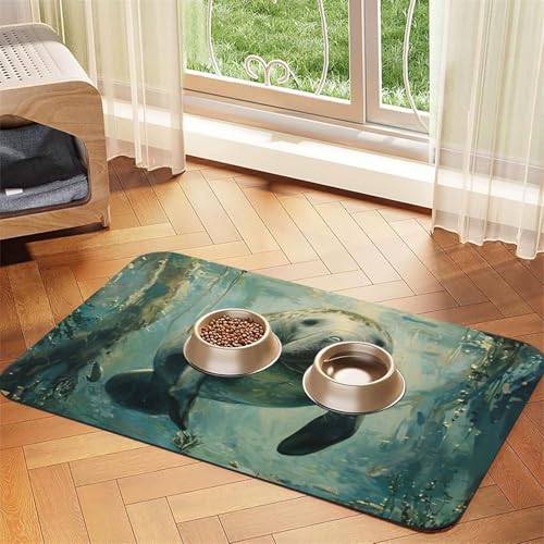 Seekuh Tiere Druck Haustier Futtermatte Hundematte für Futter und Wassernapf Hunde Wasserspender Matte Hunde Zubehör Seekuh Tiere Druck Haustier Futtermatte Hundematte für Futter und Wassernapf Hunde Wasserspender Matte Hunde Zubehör von DUWAA